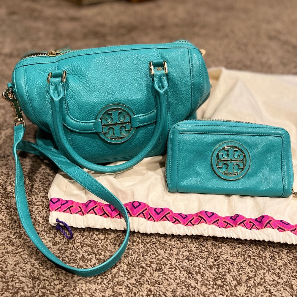 New Tory Burch Bag Amanda Middy Satchel & Amanda Wallet Wallet sold as a set
